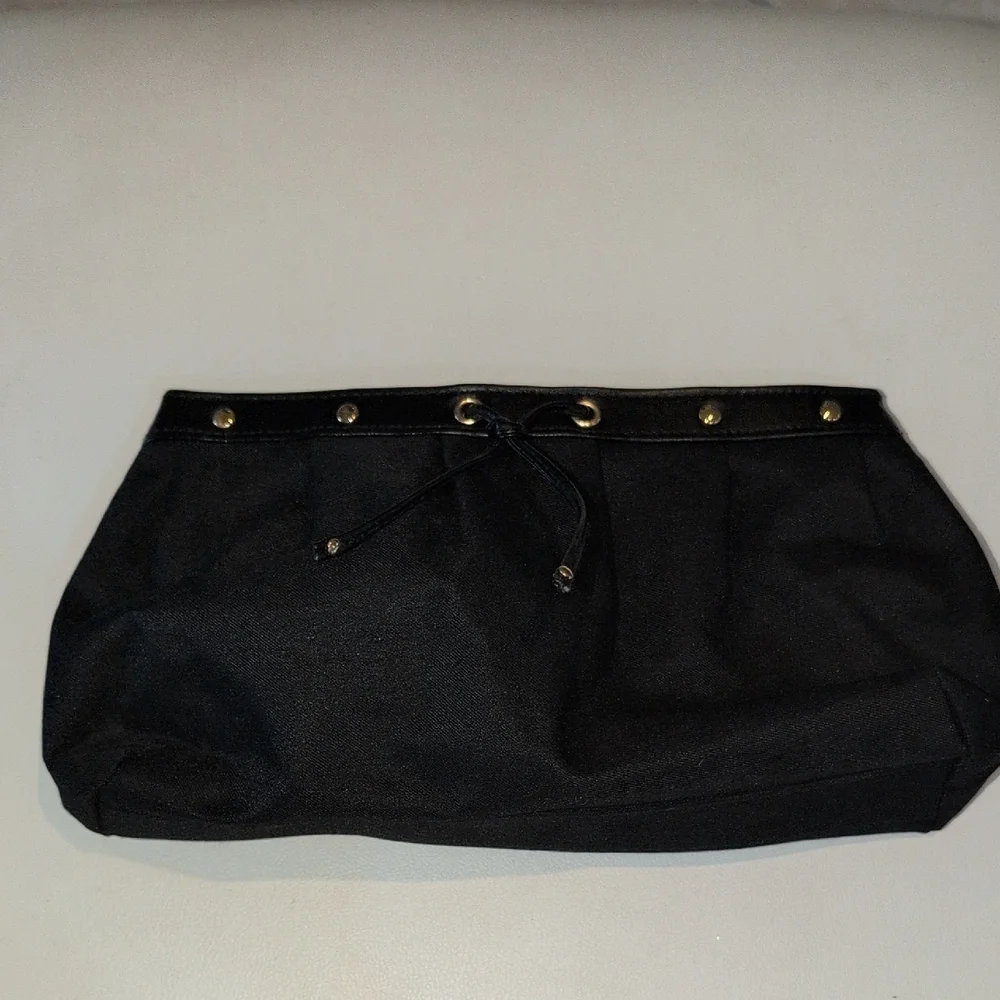 Yves Saint Laurent Black Satin Pouch with Gold Details